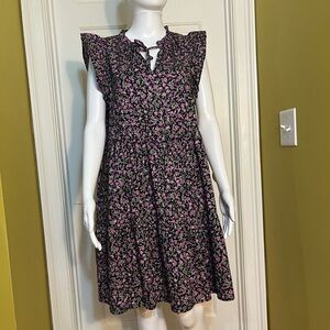 Time and Tru Women's Tiered Floral 100% Cotton Flare Dress Size L (12-14)
